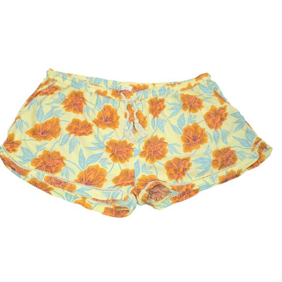 Pact Womens XL Organic Cotton Floral Shorts Yellow Boho Eco-Friendly Beach Comfy - Picture 4 of 15